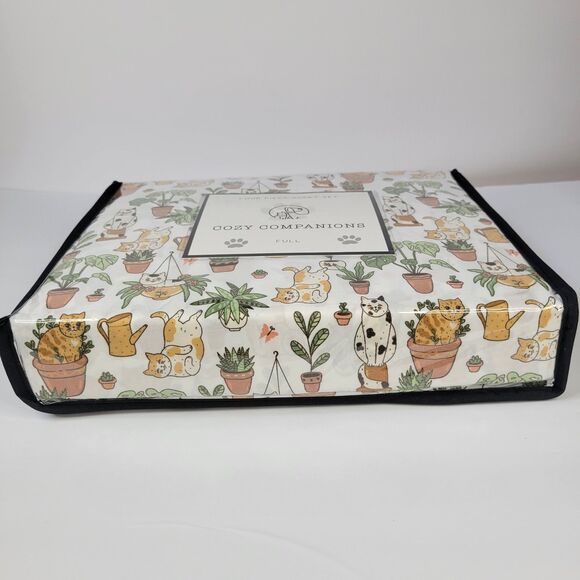 Cats Plants 4pc FULL Sheet Set Calico Orange Tabby Fern Aloe Monstera Succulents - Picture 8 of 9